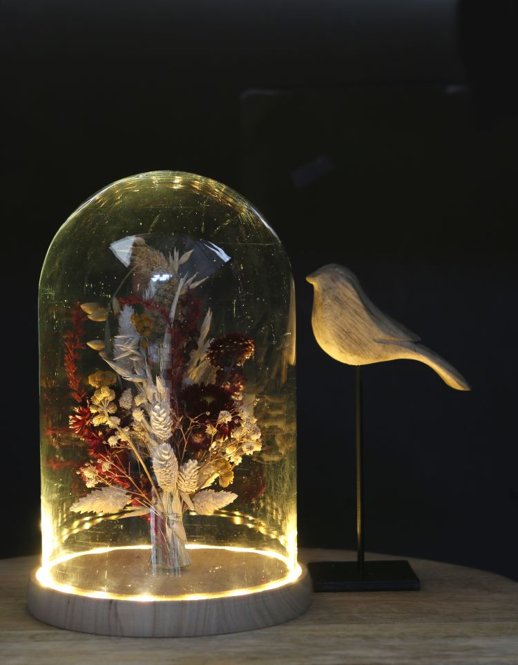 LED-glasburk med träfot Ø17cm (1 st.) [IFS-29495]