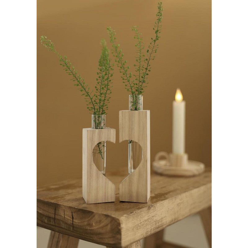 Hjärtformad provrörshållare i trä L. 4 x B. 4 x H. 14,5 cm - 6 set