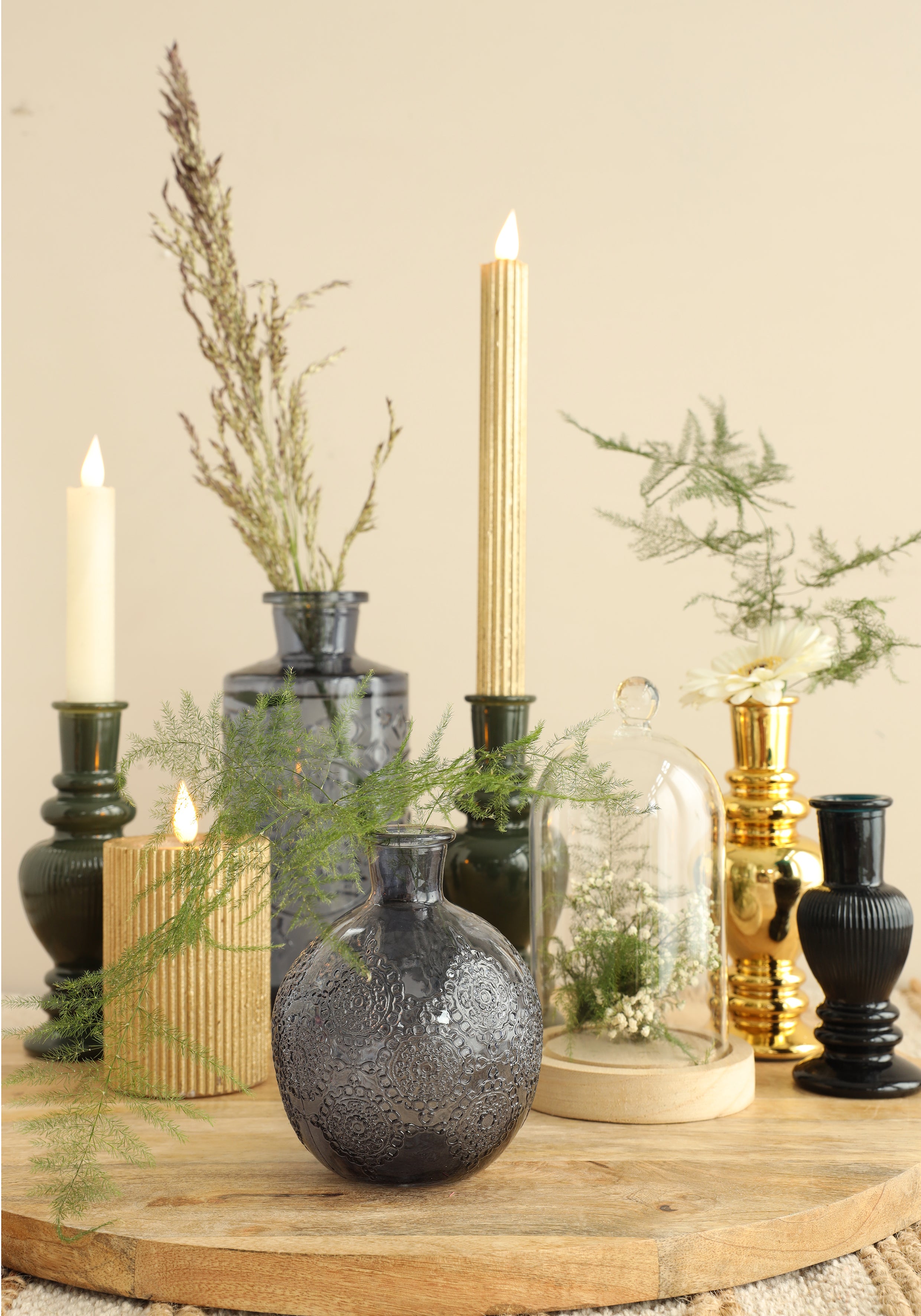 Glaskupa med glasknopp med träbas Ø14 h.23,5 cm (1 st) [IFS-29314]