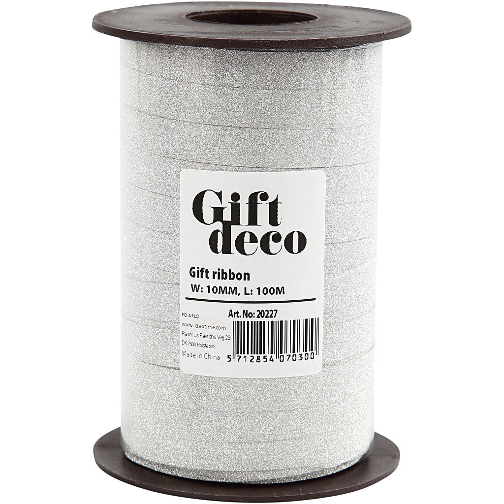 Presentsnören, B: 10 mm, glitter, silver, 100 m/ 1 förp. [HOB-20227]