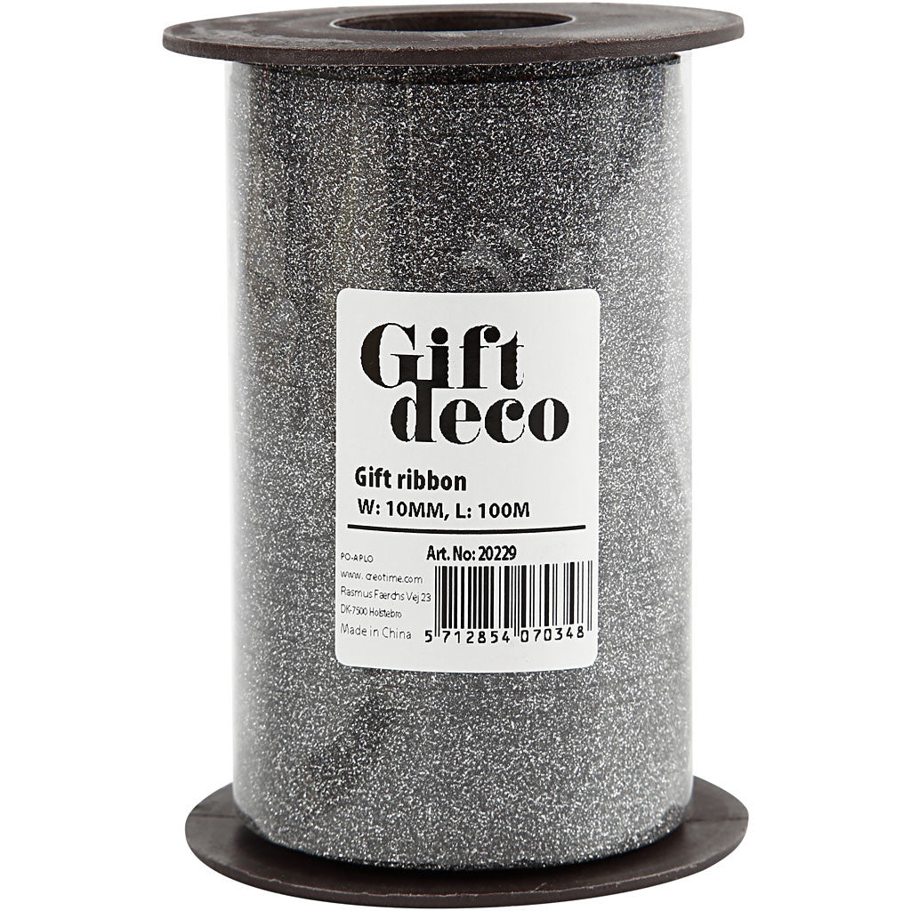 Presentsnören, B: 10 mm, glitter, svart, 100 m/ 1 rl. [HOB-20229]