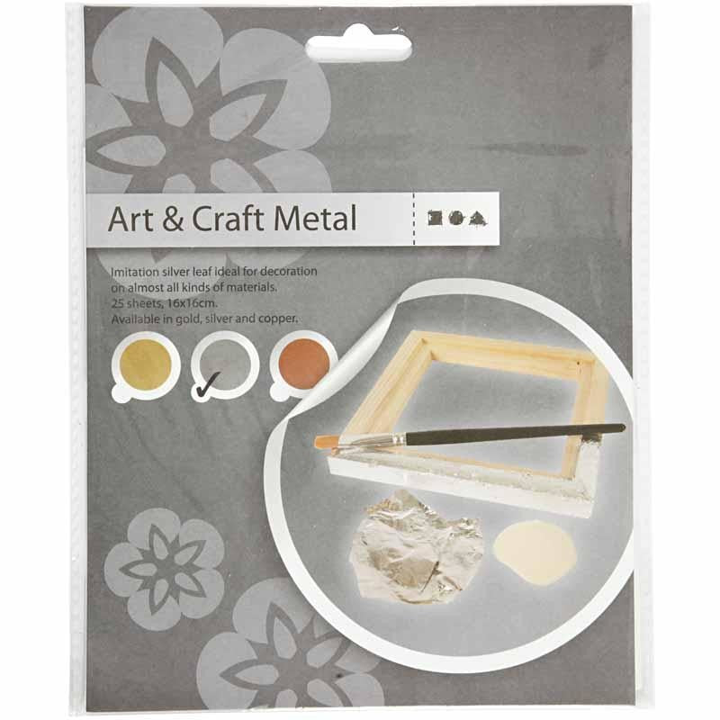 Slagmetall, ark 16x16 cm, silver, 0,625 m2, 25 ark/ 1 förp. [HOB-20483]