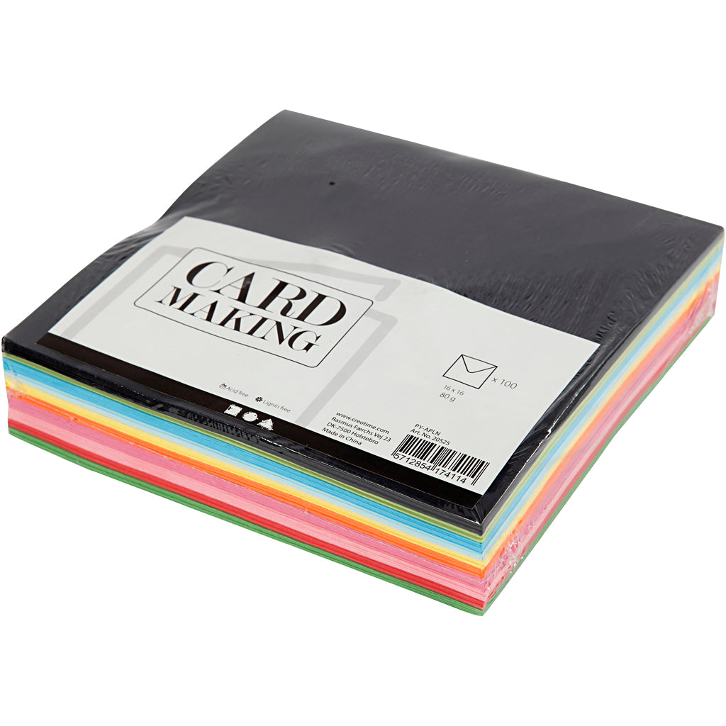 Färgade kuvert, kuvertstl. 16x16 cm, 80 g, mixade färger, 10x10 st./ 1 förp. [HOB-20525]