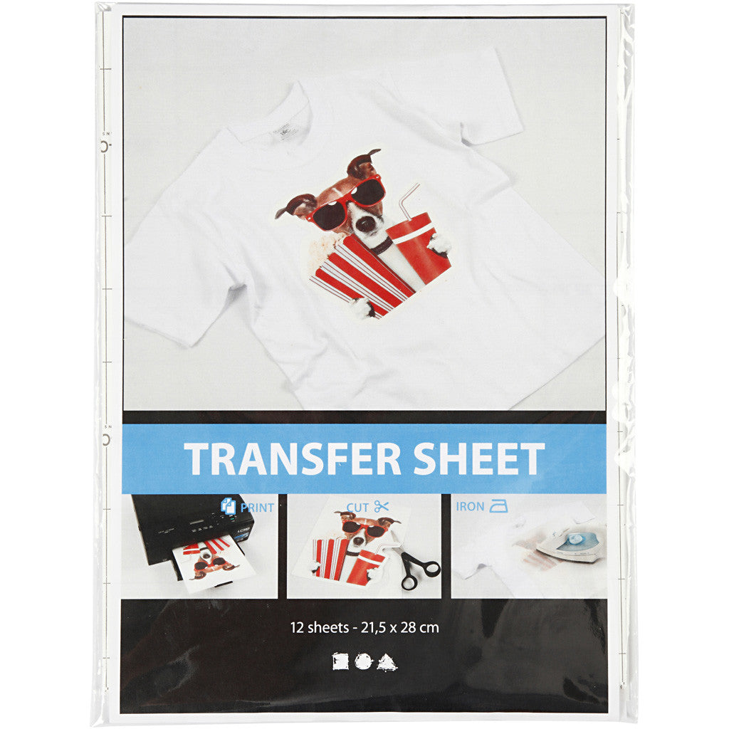 Transferark, ark 21,5x28 cm, till ljusa och mörka textilier, vit, 12 ark/ 1 förp. [HOB-20701]