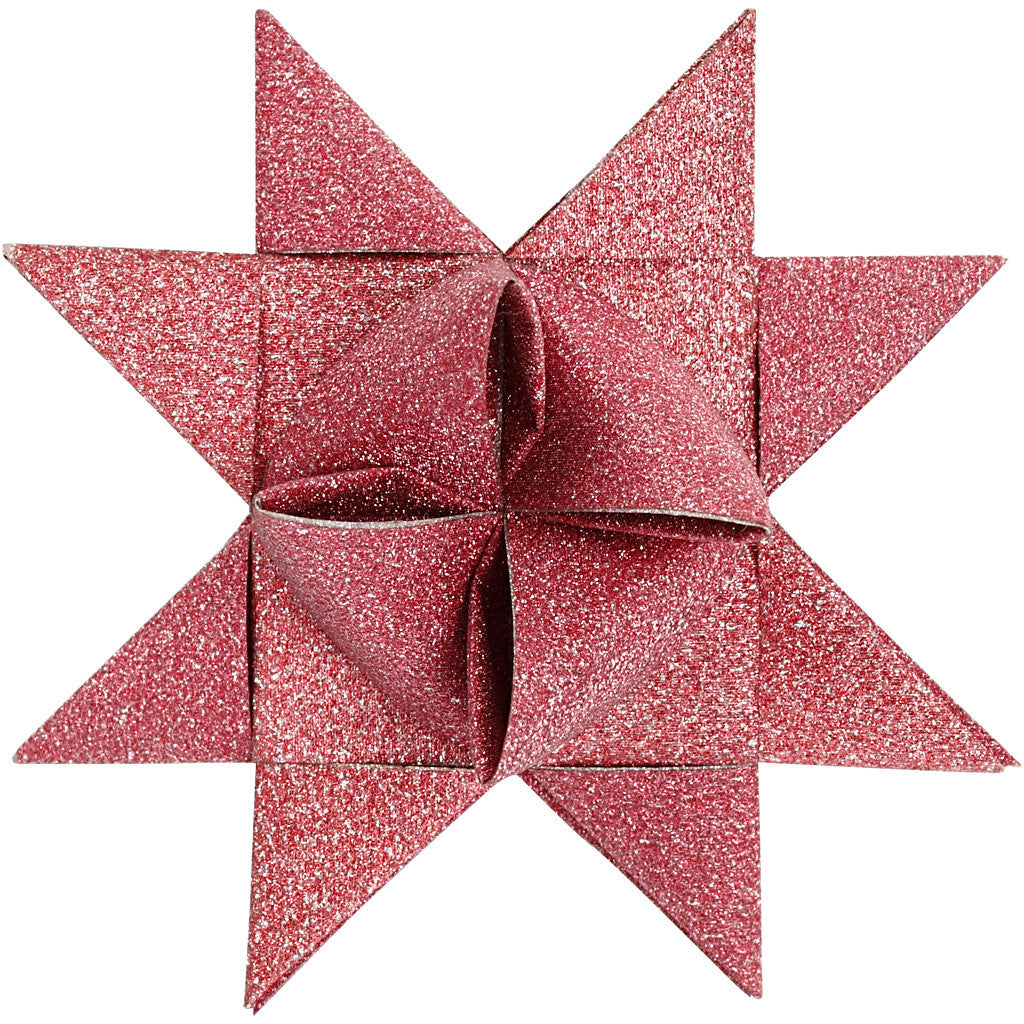 Stjärnstrimlor, L: 44+78 cm, B: 15+25 mm, Dia. 6,5+11,5 cm, glitter,lack, röd, 40 strimlor/ 1 förp. [HOB-20775]