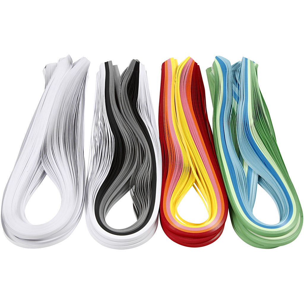 Quilling strimlor, L: 78 cm, B: 5 mm, 120 g, mixade färger, 12x100 st./ 1 förp. [HOB-20799]