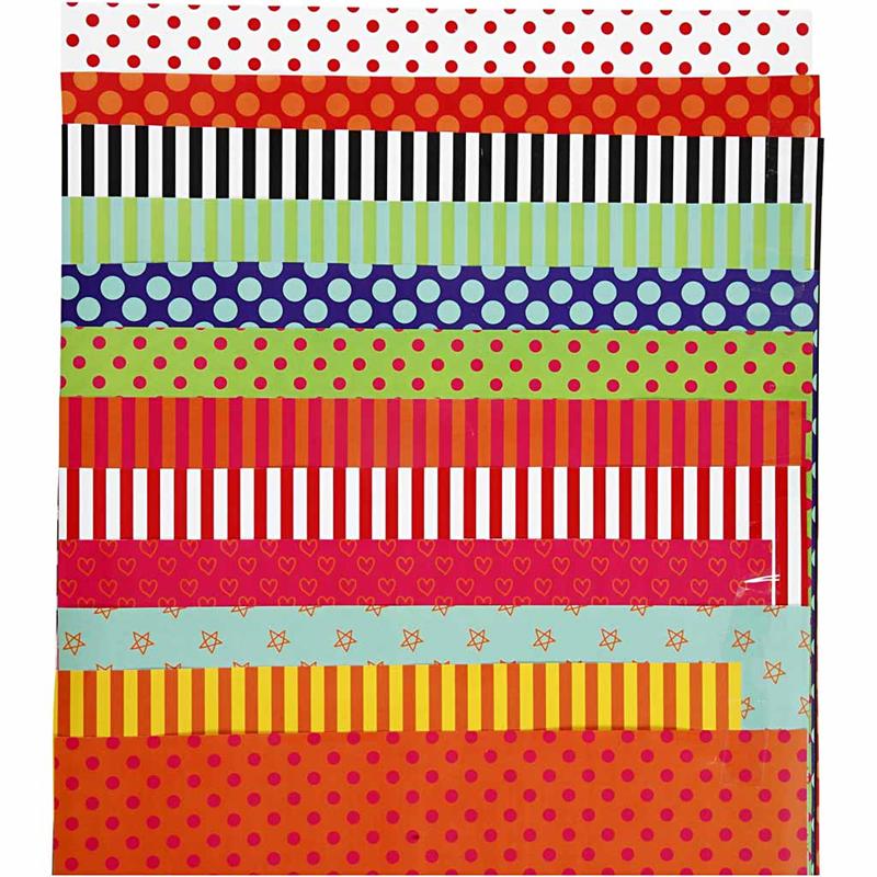 Glanspapper, Mönstrade, ark 24x32 cm, 80 g, mixade färger, 50 mix. ark/ 1 förp. [HOB-20871]