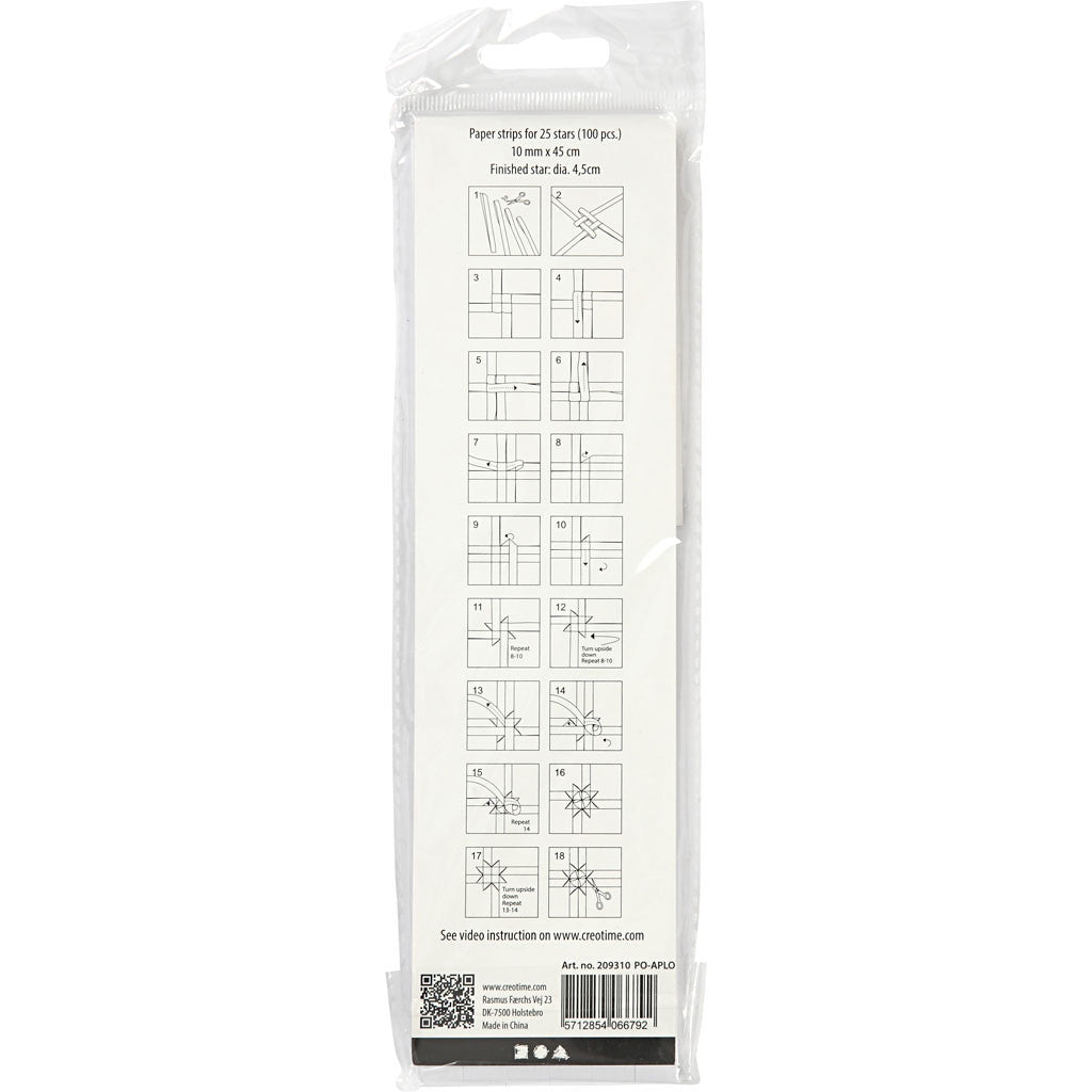 Stjärnstrimlor, L: 45 cm, Dia. 4,5 cm, B: 10 mm, vit, 100 strimlor/ 1 förp. [HOB-209310]