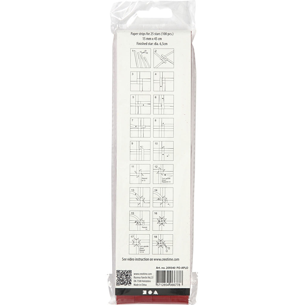 Stjärnstrimlor, L: 45 cm, Dia. 6,5 cm, B: 15 mm, röd, 100 strimlor/ 1 förp. [HOB-209340]