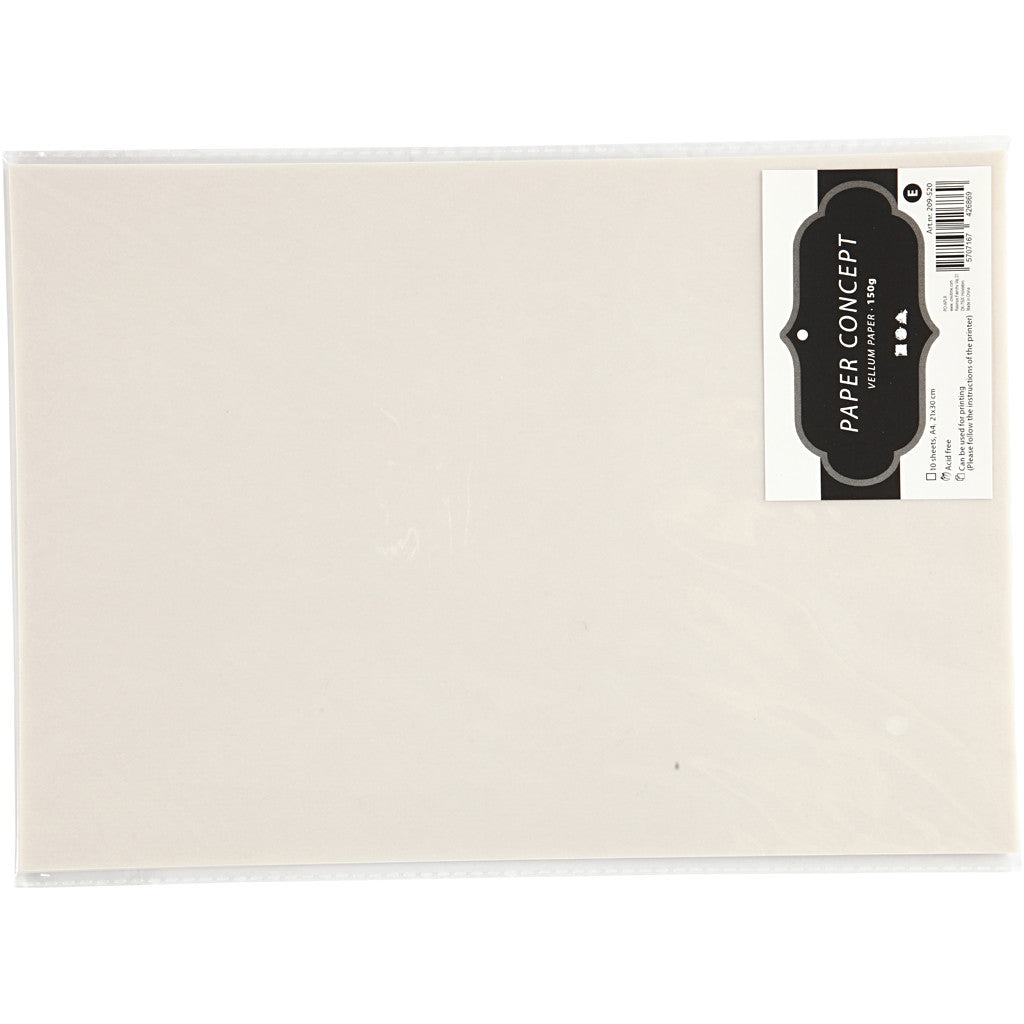 Vellumpapper, A4, ark 210x297 mm, 150 g, ljusgrå, 10 ark/ 1 förp. [HOB-209520]