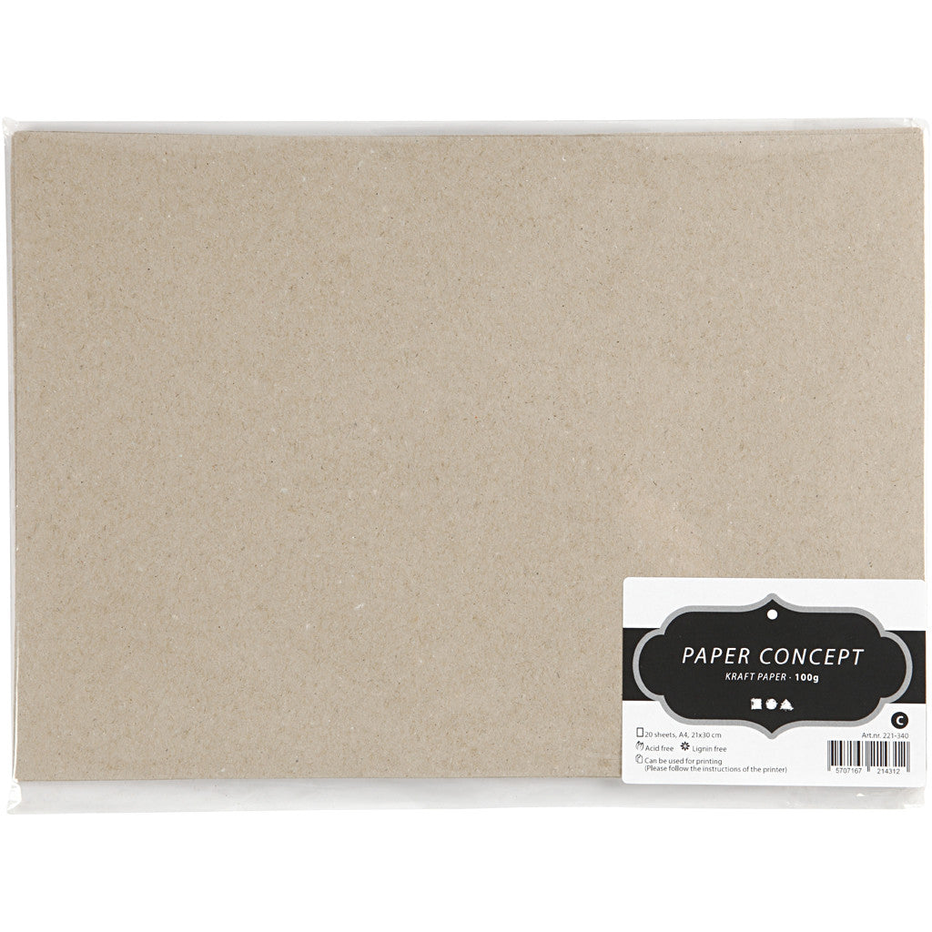 Kraftpapper, A4, ark 210x297 mm, 135 g, grå brun, 20 ark/ 1 förp. [HOB-221340]