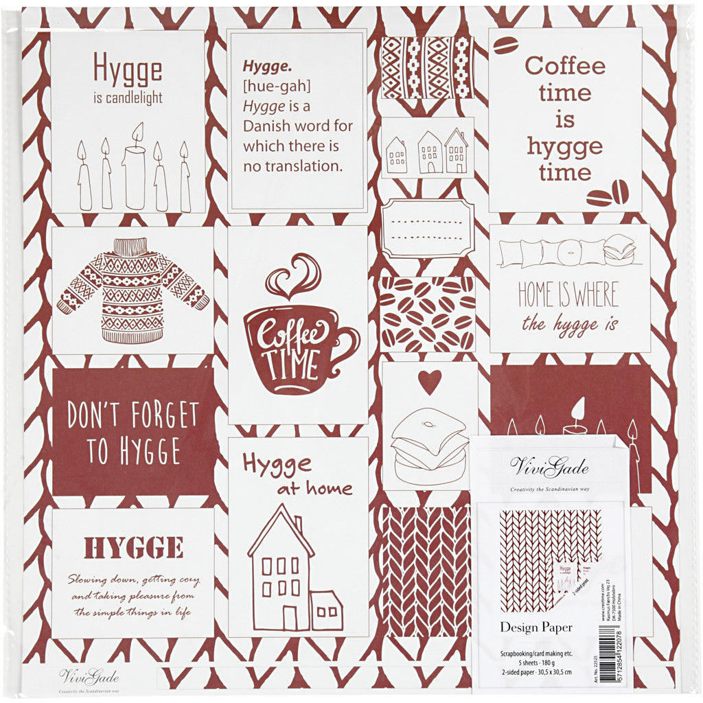 Designpapper, 'hygge' & stickning, ark 30,5x30,5 cm, 180 g, 5 ark/ 1 förp. [HOB-22525]