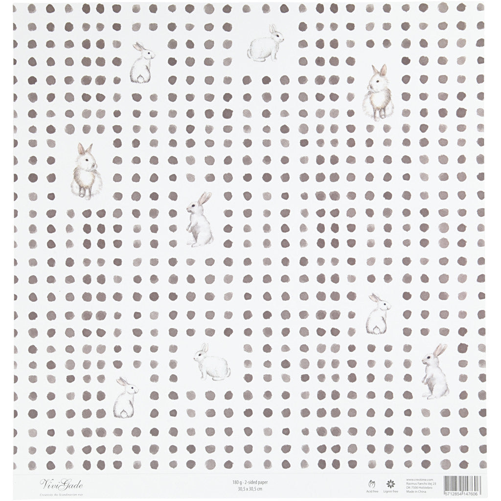 Designpapper, kaniner, ark 30,5x30,5 cm, 180 g, 5 ark/ 1 förp. [HOB-22528]