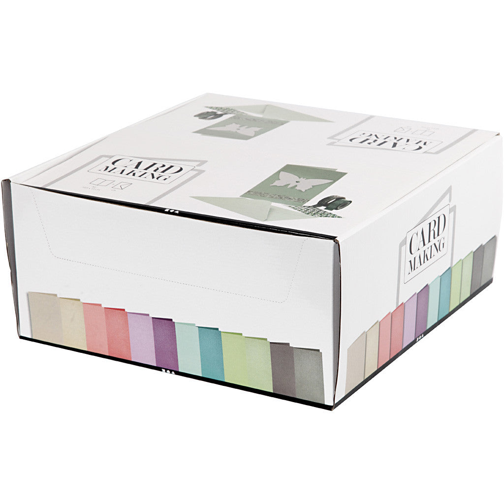 Kort och kuvert, kortstl. 10,5x15 cm, kuvertstl. 11,5x16,5 cm, 120+210 g, mixade färger, 12x10 förp./ 1 förp. [HOB-23037]