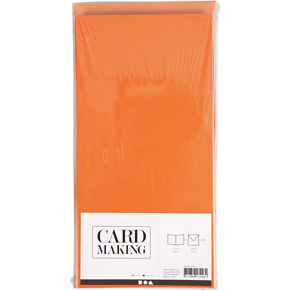 Kort och kuvert, kortstl. 15x15 cm, kuvertstl. 16x16 cm, 110+220 g, mixade färger, 50 set/ 1 förp. [HOB-23108]