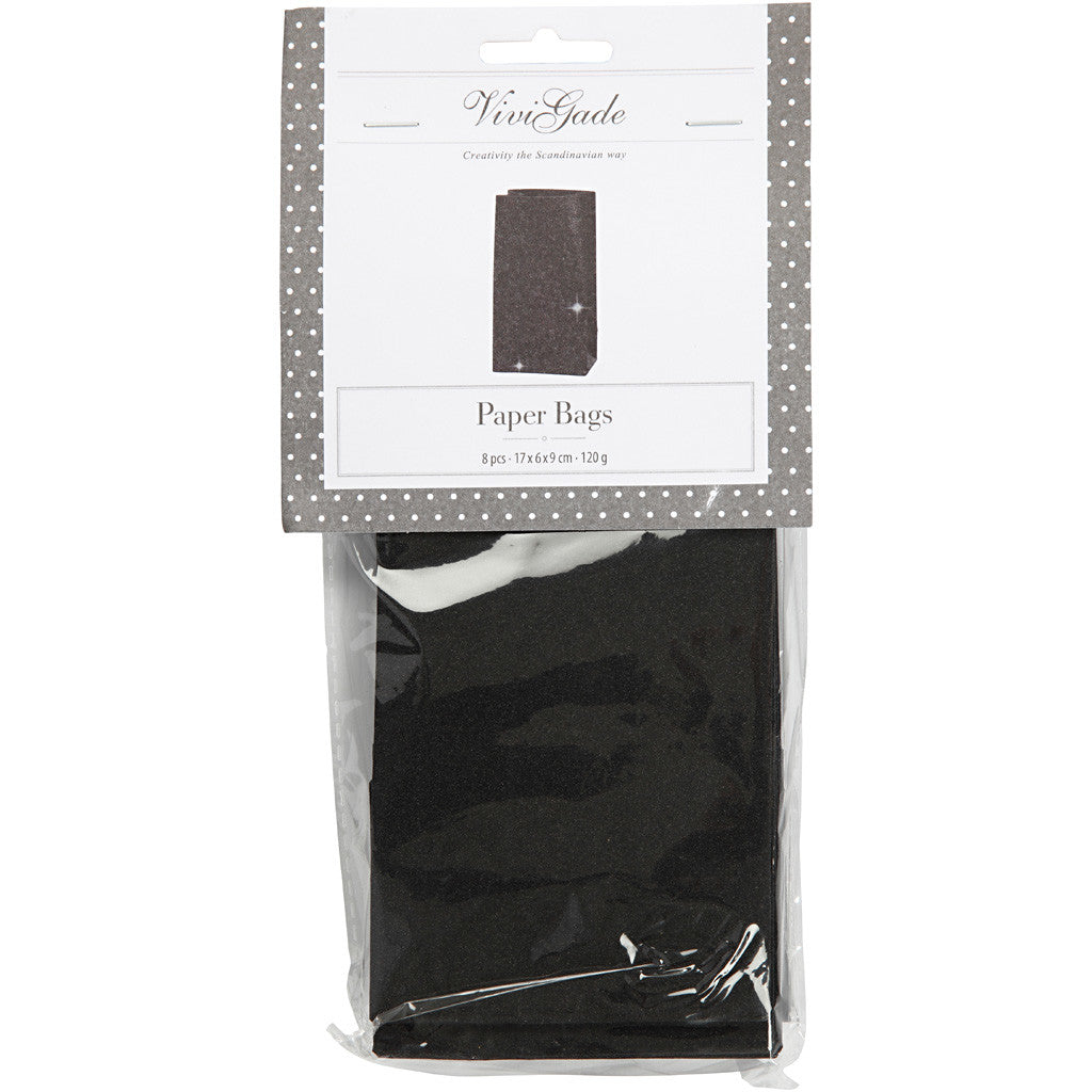 Papperspåsar, H: 17 cm, stl. 6x9 cm, 170 g, svart, 8 st./ 1 förp. [HOB-23139]