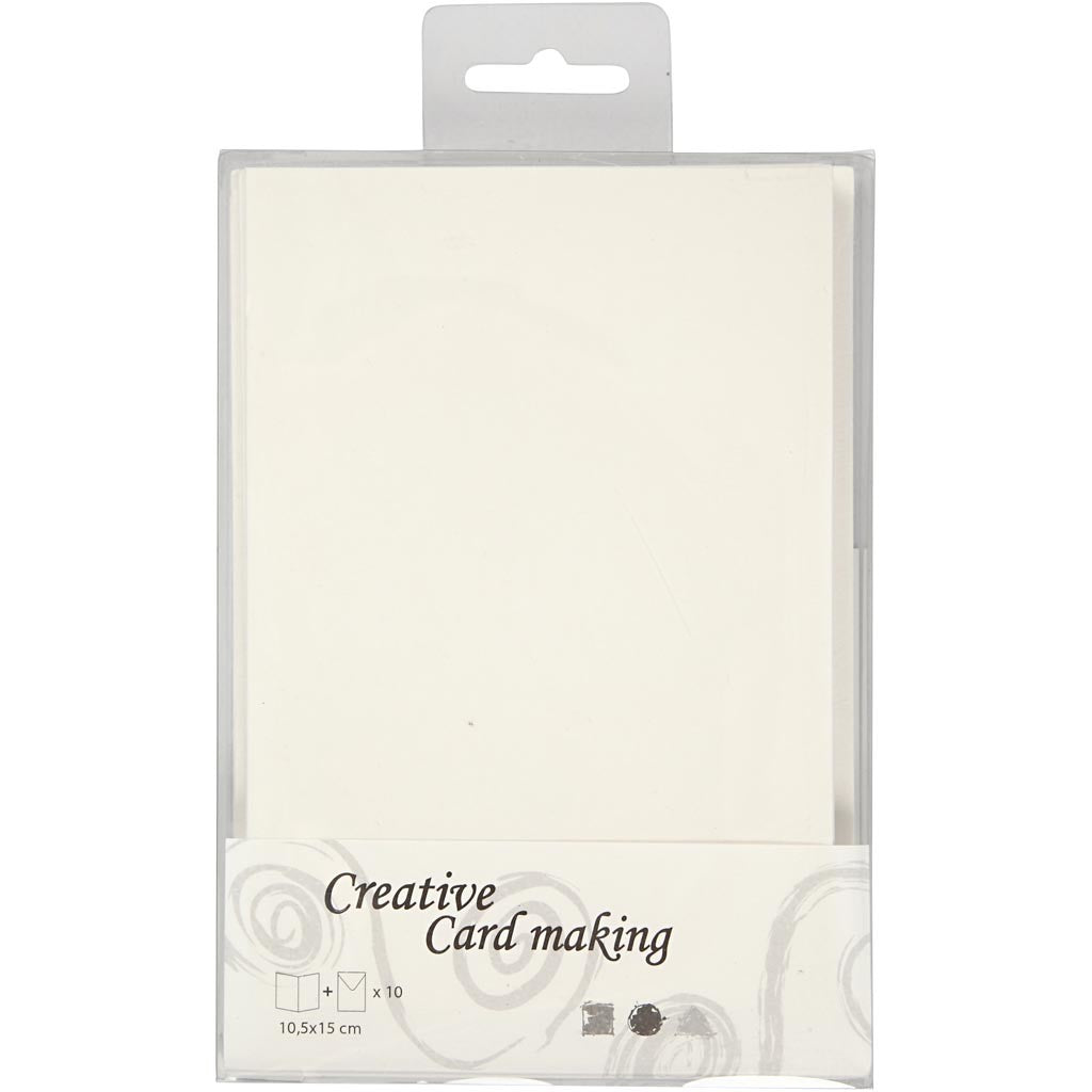 Brevkort, kortstl. 10,5x15 cm, kuvertstl. 11,5x16,5 cm, råvit, 10set/ 1 förp. [HOB-23708]