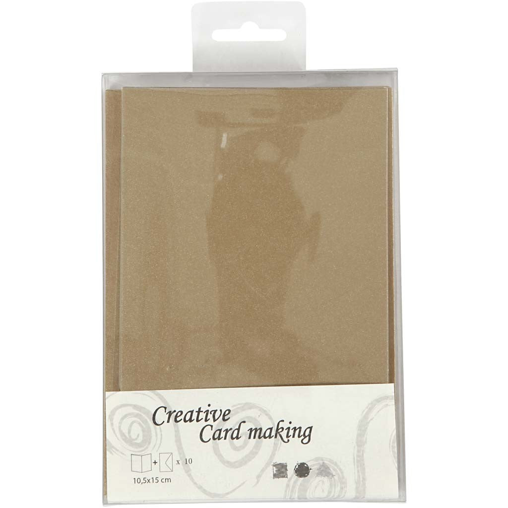 Pärlemorskort, kortstl. 10,5x15 cm, kuvertstl. 11,5x16,5 cm, guld, 10set/ 1 förp. [HOB-23823]