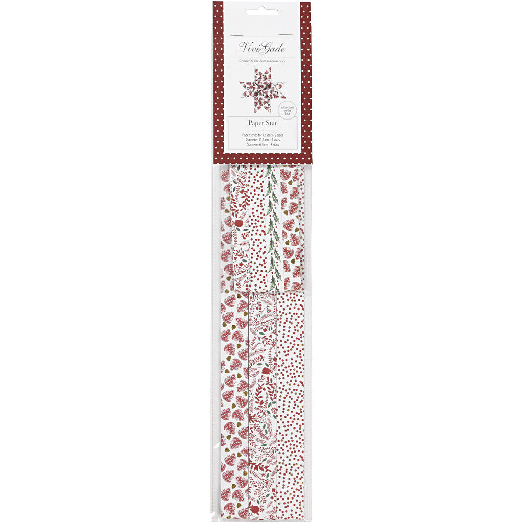 Stjärnstrimlor, L: 44+78 cm, B: 15+25 mm, Dia. 6,5+11,5 cm, röd, vit, 48 strimlor/ 1 förp. [HOB-24352]