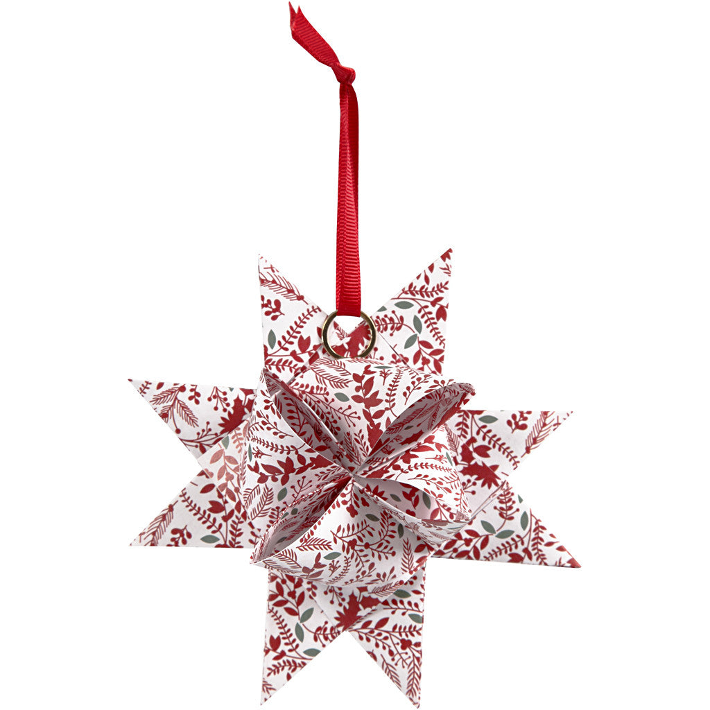 Stjärnstrimlor, L: 44+78 cm, B: 15+25 mm, Dia. 6,5+11,5 cm, röd, vit, 48 strimlor/ 1 förp. [HOB-24352]