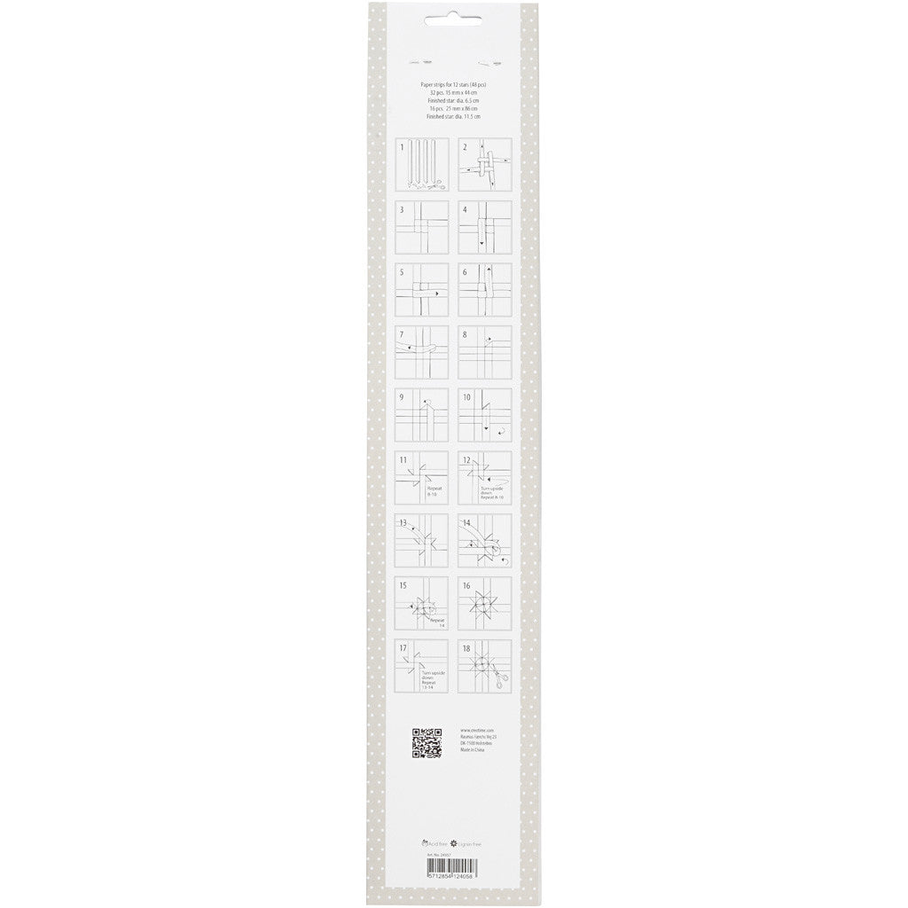 Stjärnstrimlor, L: 44+78 cm, B: 15+25 mm, Dia. 6,5+11,5 cm, guld, vit, 48 strimlor/ 1 förp. [HOB-24357]