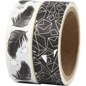 Washitejp, fjäder och mönster - folie, B: 15 mm, 2x4 m/ 1 förp. [HOB-24772]