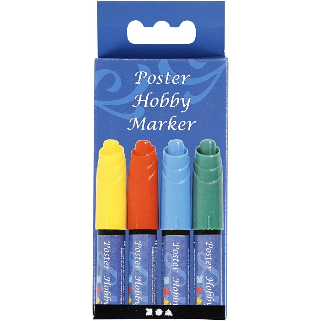 Poster Hobby Marker, spets 3 mm, blå, grön, röd, gul, 4 st./ 1 förp. [HOB-25048]