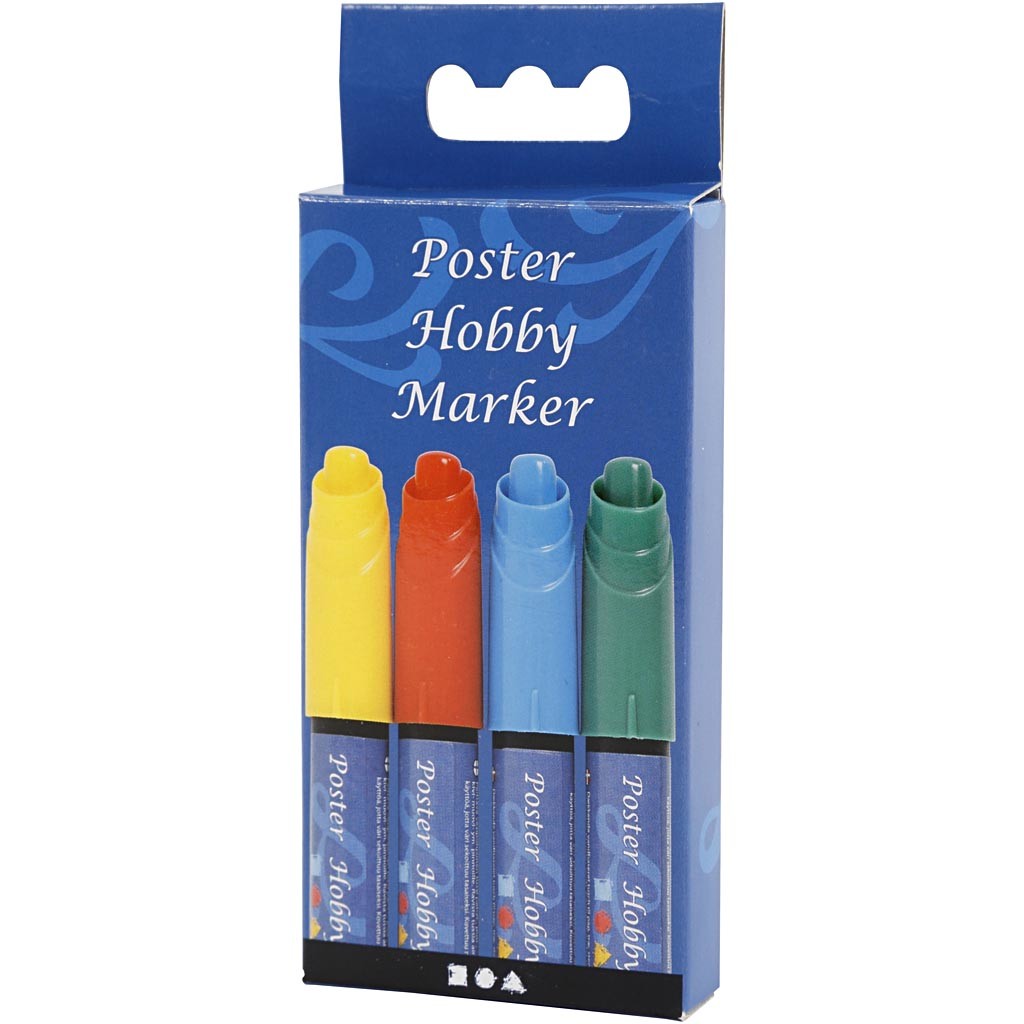 Poster Hobby Marker, spets 3 mm, blå, grön, röd, gul, 4 st./ 1 förp. [HOB-25048]