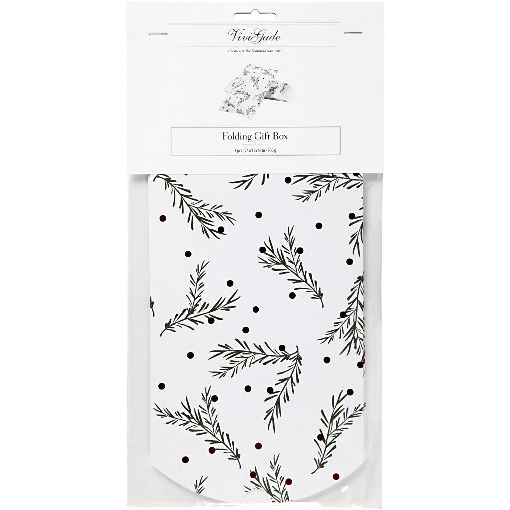 Presentask, grangren med julkulor, stl. 18x15x6 cm, 300 g, grön, metallröd, vit, 3 st./ 1 förp. [HOB-25357]