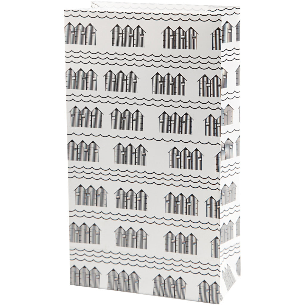 Papperspåsar, H: 21 cm, stl. 6x12 cm, 80 g, svart, vit, 10 st./ 1 förp. [HOB-25363]