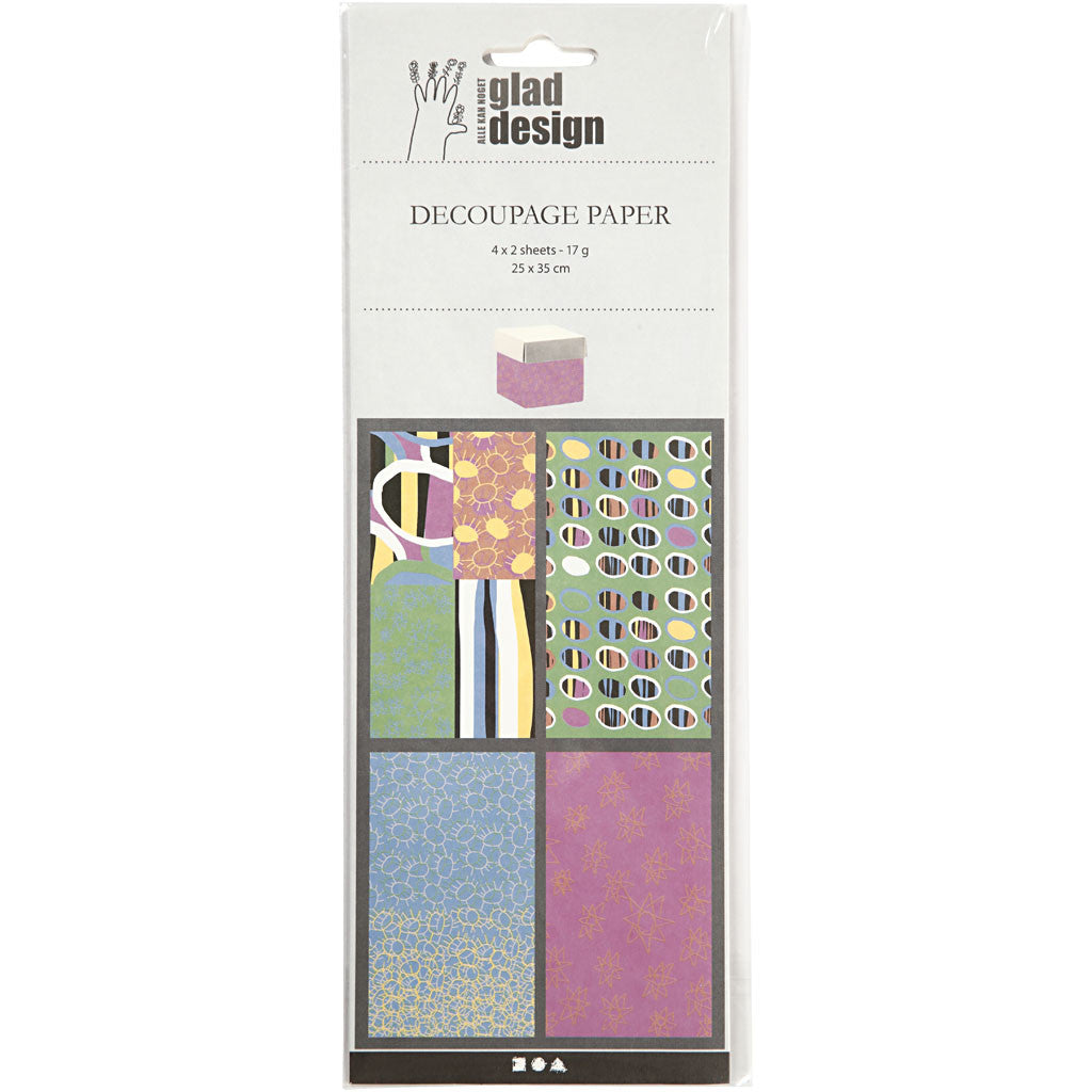 Decoupagepapper, ark 25x35 cm, 17 g, glada färger, 4x2 ark/ 1 förp. [HOB-254820]