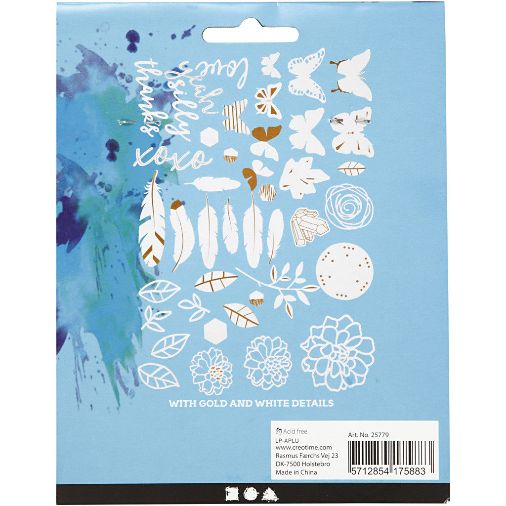 Etiketter i akrylpapper med guldtryck, stl. 1,5-10 cm, 44 st./ 1 förp. [HOB-25779]