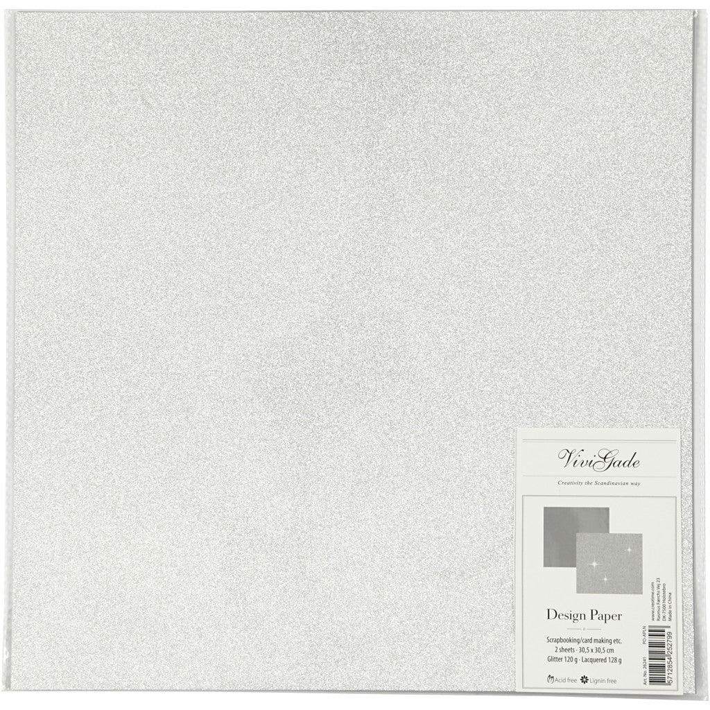 Designpapper, 30,5x30,5 cm, 120+128 g, silver, 2ark/ 1 förp. [HOB-26241]