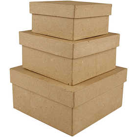 Kvadratiska Pappaskar, H: 5+6+7,5 cm, stl. 10+12,5+15 cm, 3 st./ 1 set [HOB-263720]