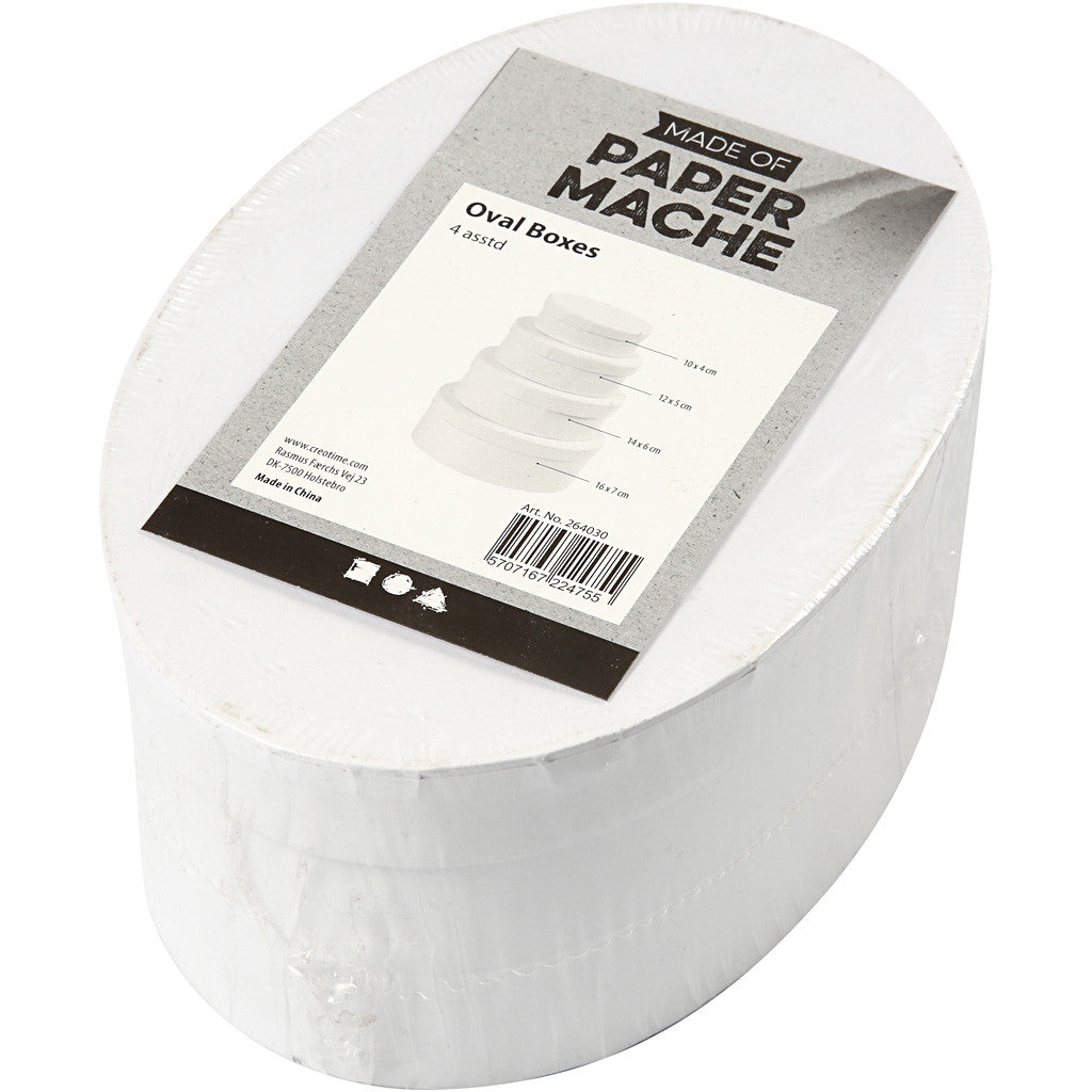 Ovala Pappaskar, H: 4+5+6+7 cm, L: 10+12+14+16 cm, vit, 4 st./ 1 set [HOB-264030]