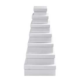 Kvadratiska Askar, H: 4,5+5+5,5+6+6,5+7+7,5 cm, stl. 9+11+13+15+17+19+21 cm, vit, 7 st./ 1 set [HOB-26419]