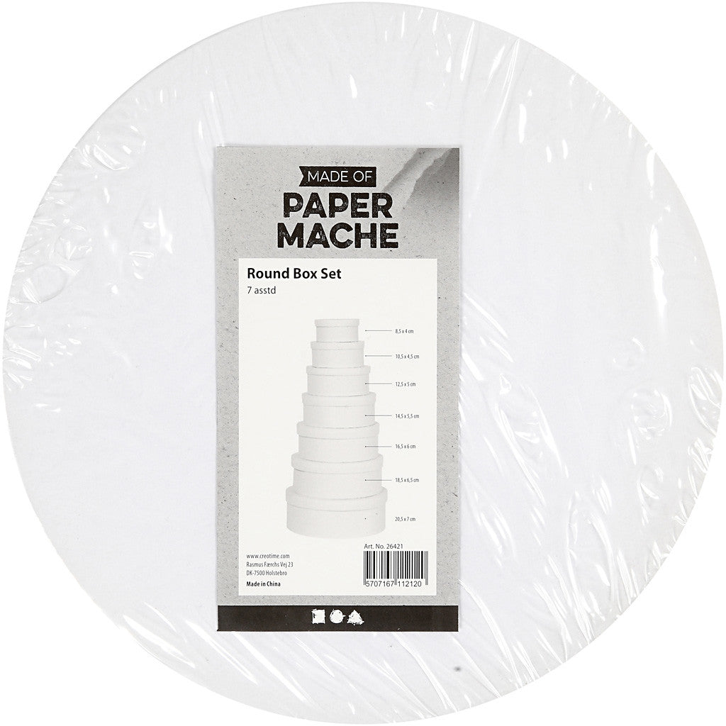 7-i-1 runda askar, H: 4+4,5+5+5,5+6+6,5+7 cm, Dia. 8,5+10,5+12,5+14,5+16,5+18,5+21,5 cm, vit, 7 st./ 1 set [HOB-26421]