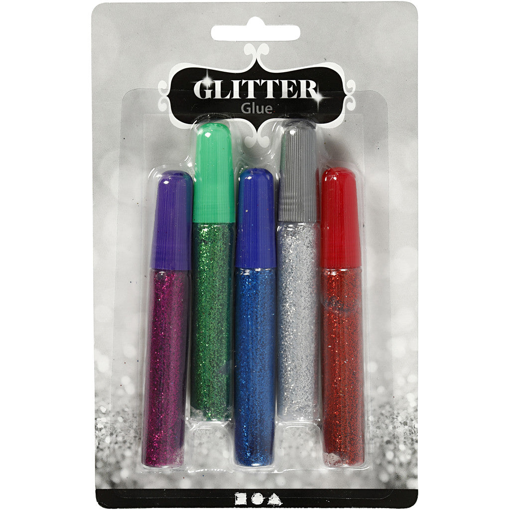 Glitterlim, mixade färger, 5x10 ml/ 1 förp. [HOB-31808]