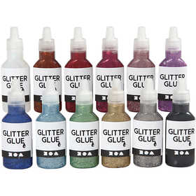 Glitterlim, mixade färger, 12x25 ml/ 1 förp. [HOB-318200]