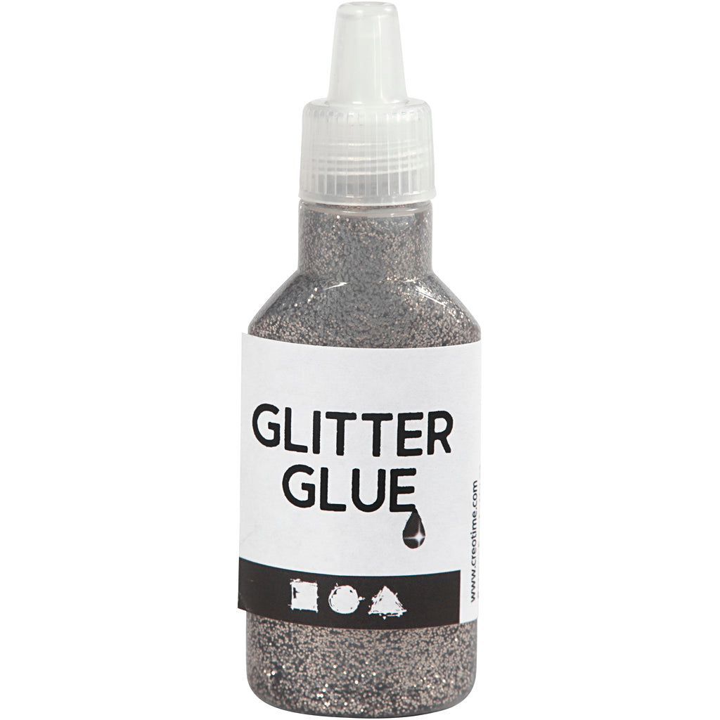 Glitter Glue, silver, 25 ml/ 1 bottle