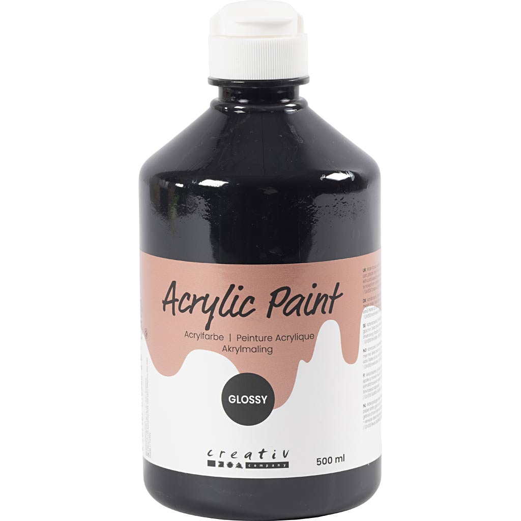 Acrylic Paint Glossy, black, 500 ml/ 1 bottle