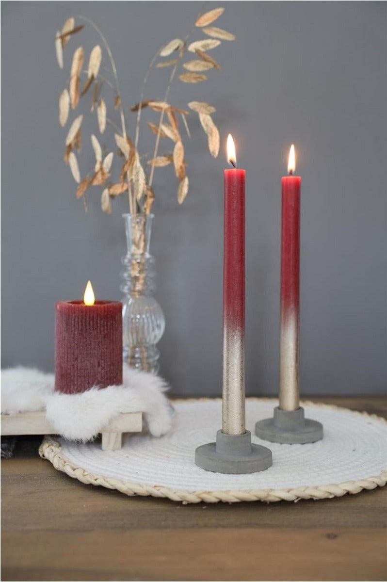 Ljus för middagar bordeaux med Guld Spray Ø2.1/h. 25cm (1 set) [IFS-32311]