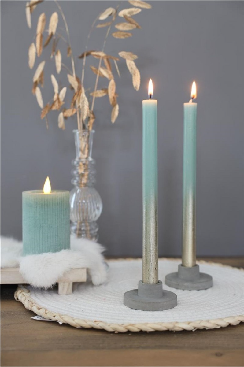 Ljus för middagar Eukalyptus Grön med Guld Spray Ø2.1/h. 25cm (1 set) [IFS-32315]