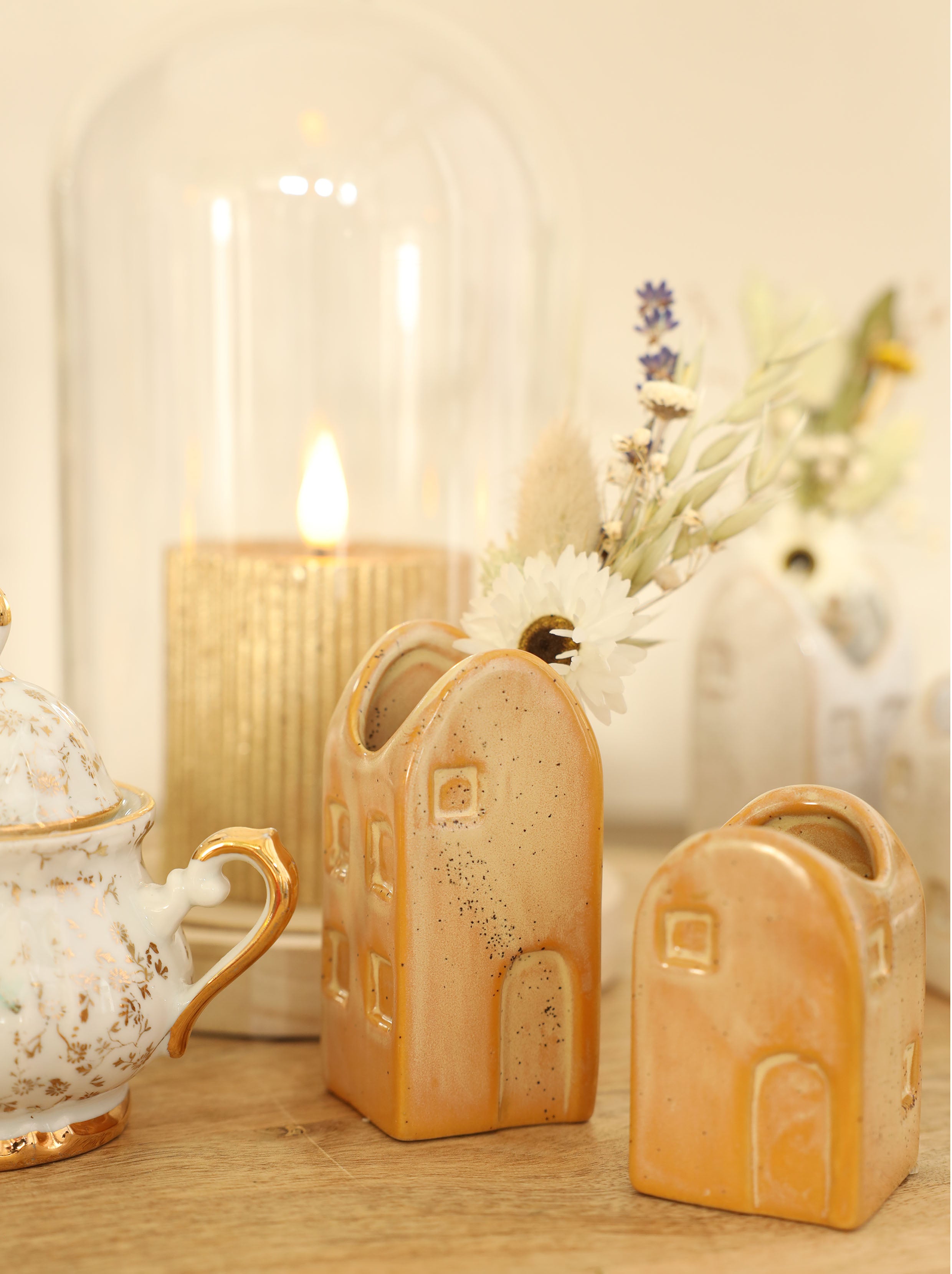 Glaskupa med glasknopp med träbas Ø12 h.15 cm (1 st) [IFS-29312]