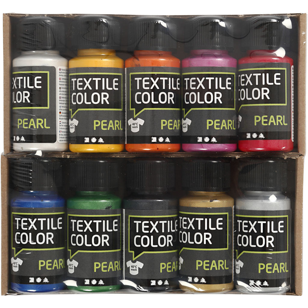 Textilfärg, pärlemor, mixade färger, 10x50 ml/ 1 förp. [HOB-33699]