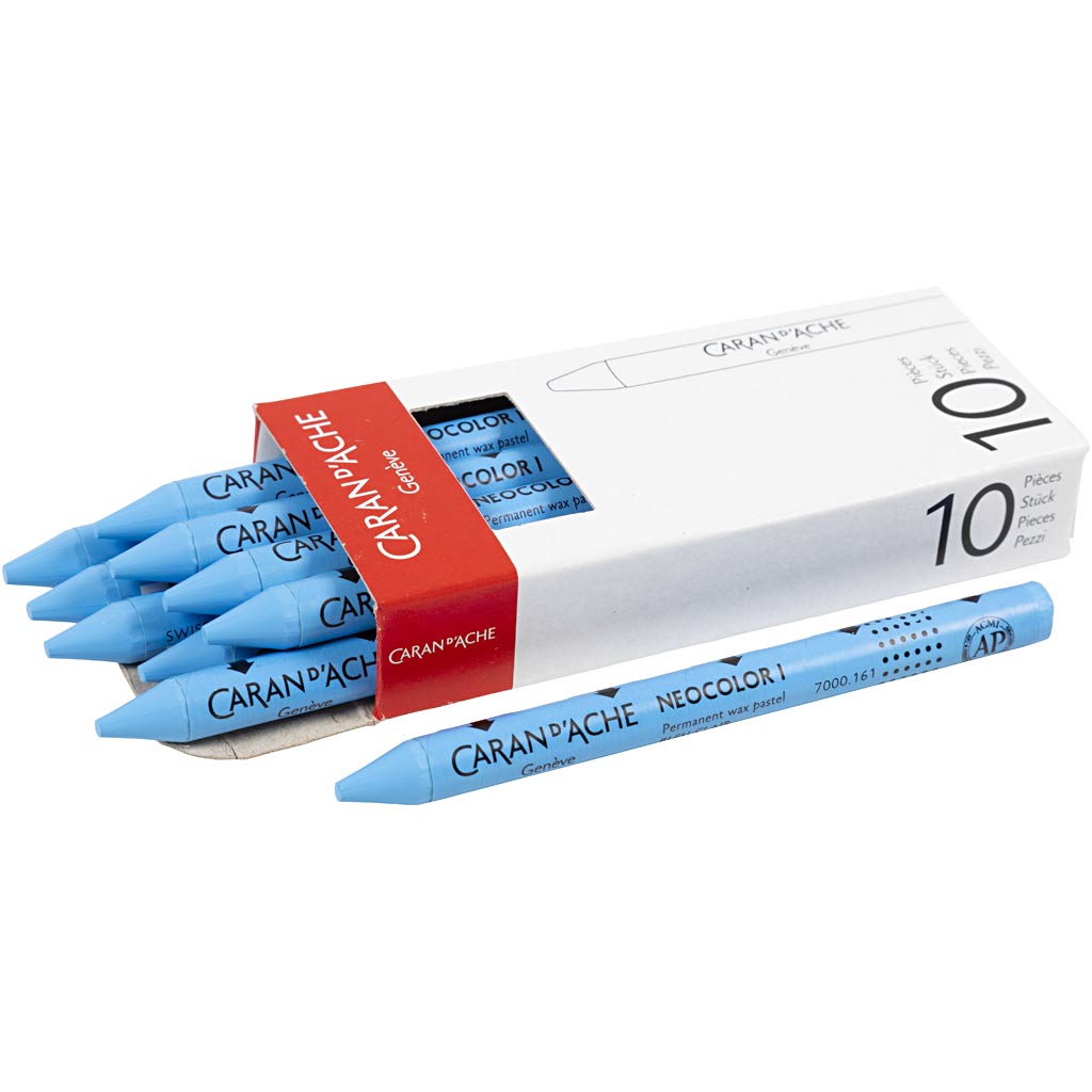 CARAN D’ACHE Neocolor I Crayons, L: 10 cm, thickness 8,5 mm, light blue (161), 10 pc