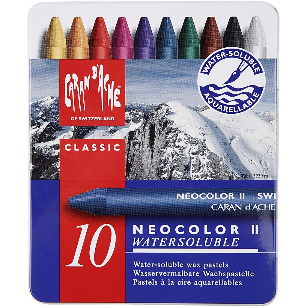 CARAN D’ACHE Neocolor II akvarellkritor, L: 10 cm, tjocklek 8,5 mm, mixade färger, 10 st./ 1 förp. [HOB-34040]