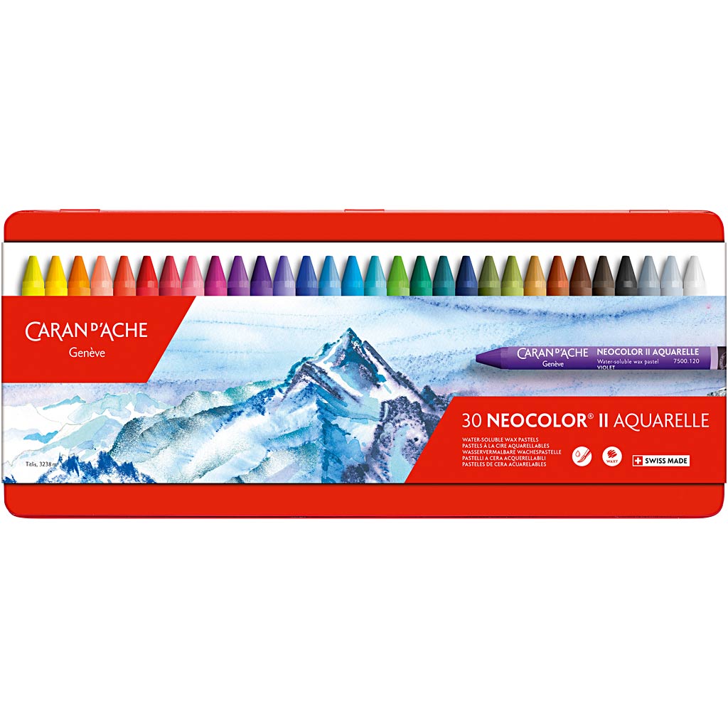 CARAN D’ACHE Neocolor II, L: 10 cm, thickness 8,5 mm, assorted colours, 30 pc