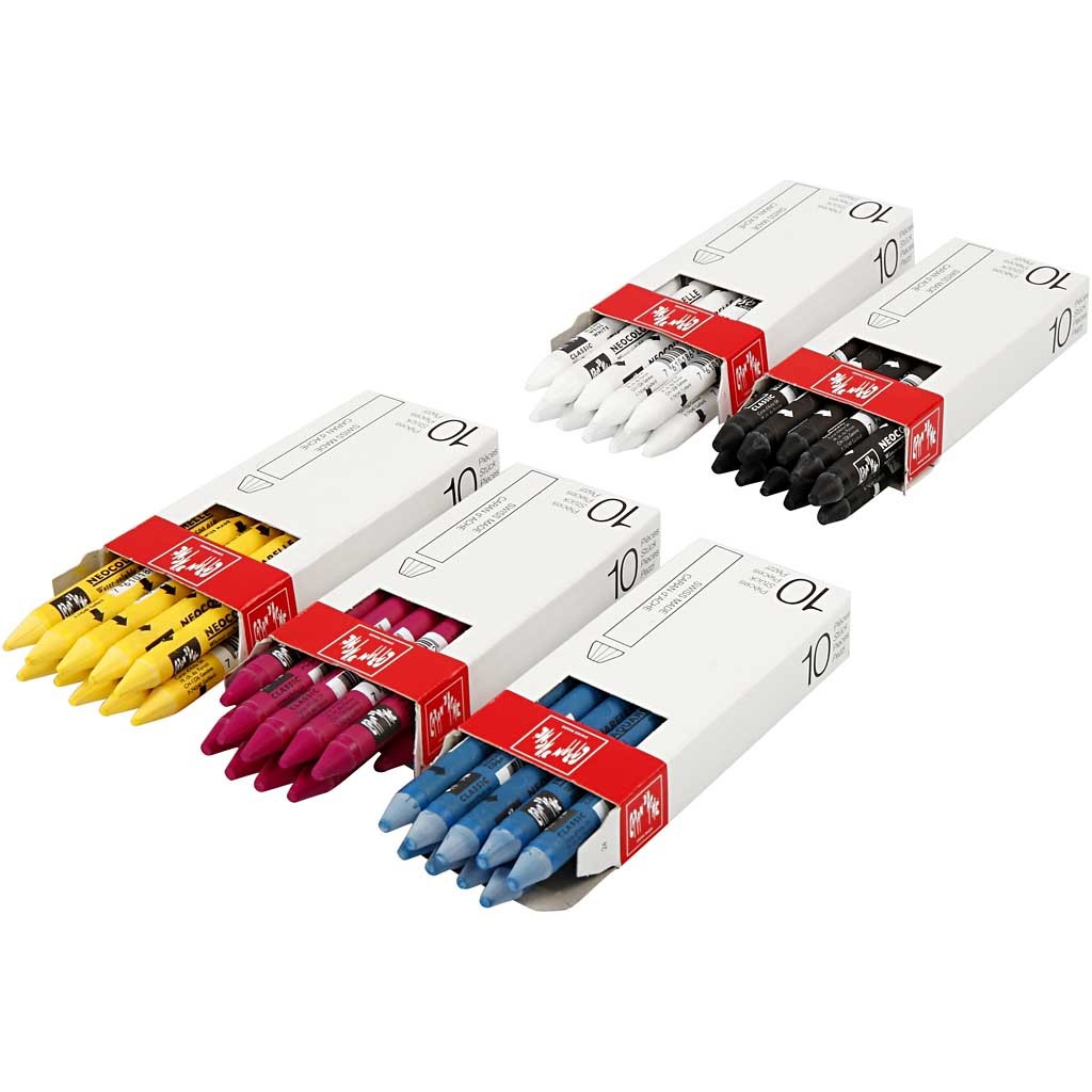 CARAN D’ACHE Neocolor II akvarellkritor, L: 10 cm, tjocklek 8,5 mm, mixade färger, 5x10 st./ 1 förp. [HOB-34049]