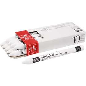 CARAN D’ACHE Neocolor II akvarellkritor, L: 10 cm, tjocklek 8,5 mm, white (001), 10 st./ 1 förp. [HOB-34050]